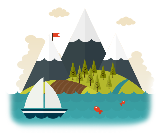 Moutnatins and a sailboat