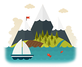 Mountain and sailboat